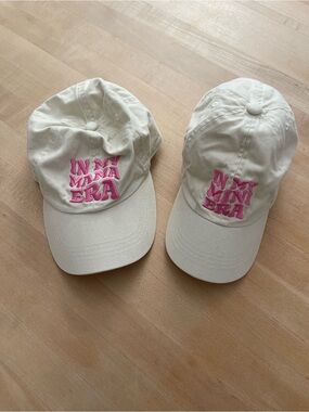 Mom and Me Cream Baseball Cap set with Pink Embroidery
